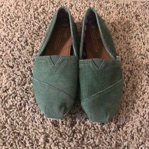 Toms Green Corduroy Slip Ons
